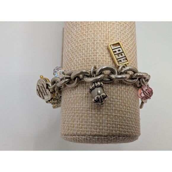 Brighton Charm Bracelet 7.5in Silver Tone Inspirational Heart Charms - Picture 5 of 9